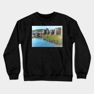 The Ramparts of Caerphilly Castle Digital Sketch Crewneck Sweatshirt